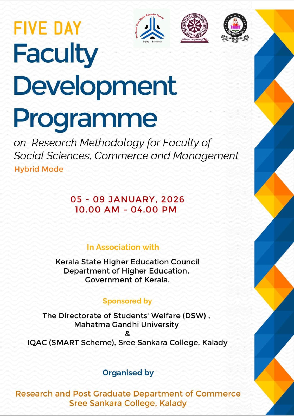 Story image for Five-Day Faculty Development Programme with the Financial Assistance of the Directorate of Students’ Welfare, Mahatma Gandhi University at Sree Sankara College, Kalady
